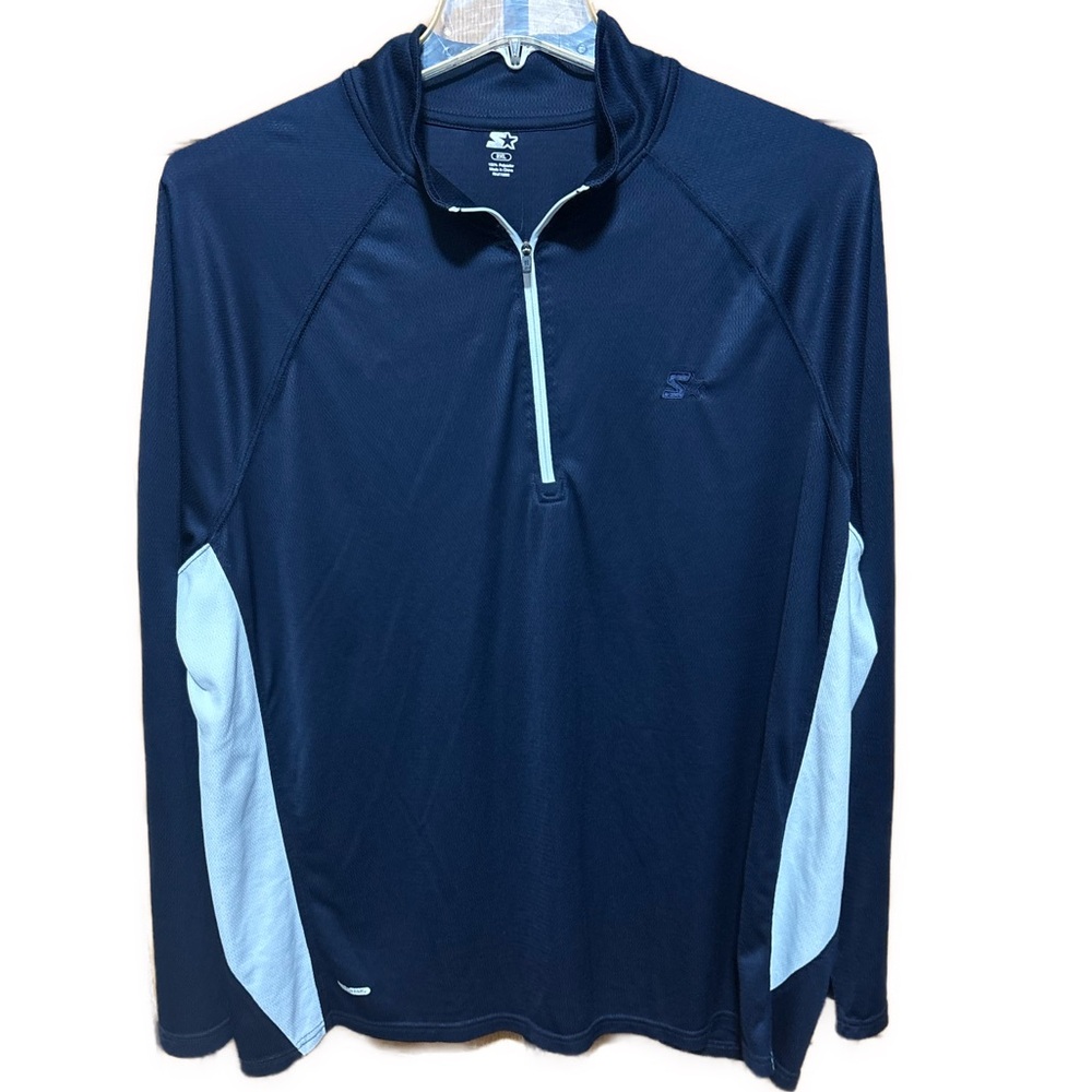 Men’s 2XL STARTER Dri-Star Navy & White Quarter-Zip Long Sleeve Polyester Top